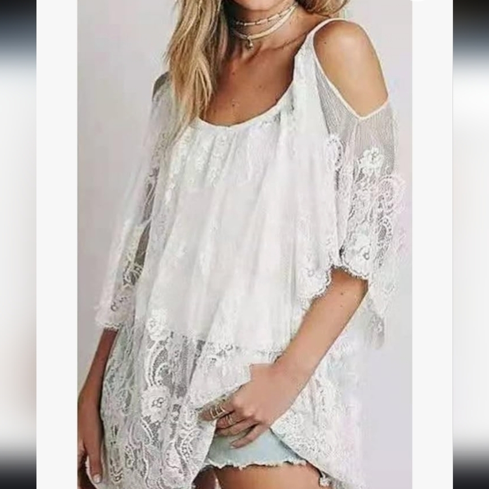 New Boho Lace Cover Up Dress Tunic Top White OS
